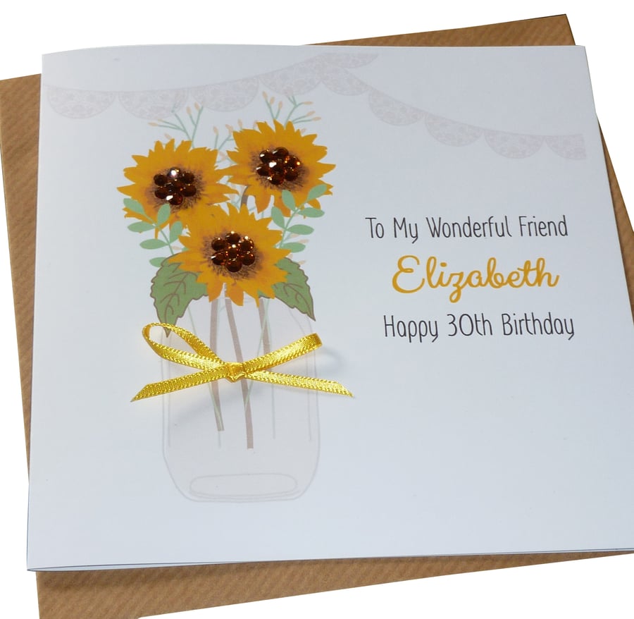 Handmade Personalised Sunflowers Card