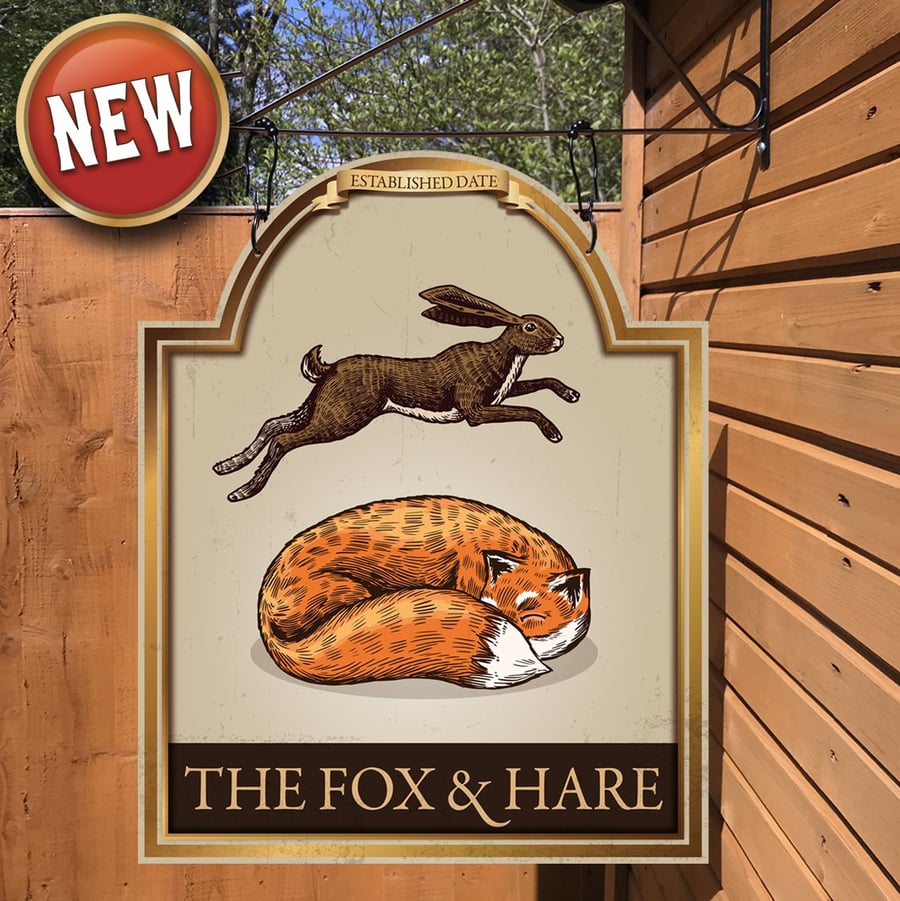 The Fox & Hare - Hanging personalised bar sign