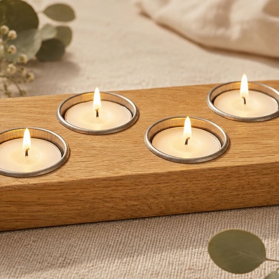 Wooden Tealight Candle Holder - Handmade in Solid Oak - Slim & Modern Design