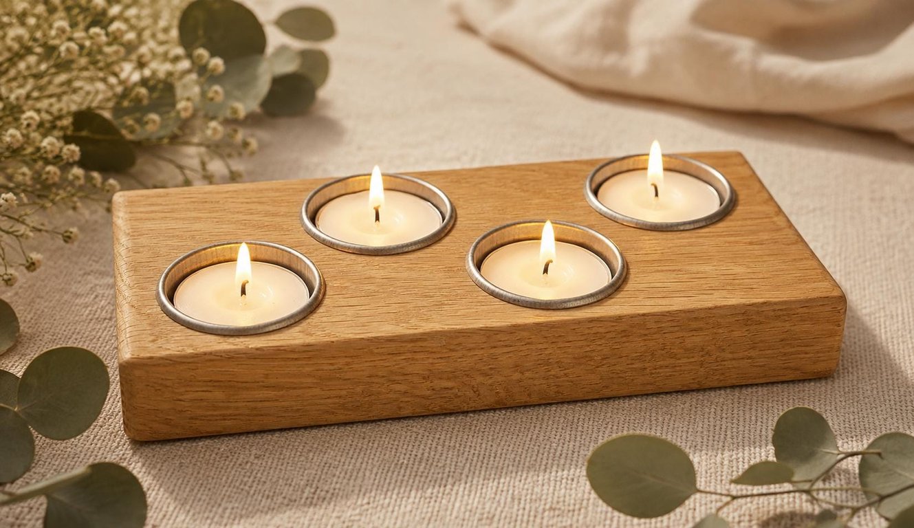 Wooden Tealight Candle Holder - Handmade in Solid Oak - Slim & Modern Design