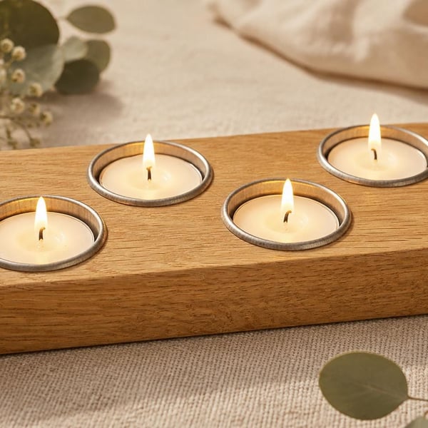 Wooden Tealight Candle Holder - Handmade in Solid Oak - Slim & Modern Design