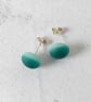 Teal stud earrings, fused glass with sterling silver fittings - Image 2