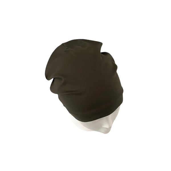 Dark khaki beanie hat Slouchy soft viscose beanie cap Women hair loss headwear