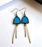 Blue eye-catching stained glass and hammered brass earrings, festival jewellery - Image 2