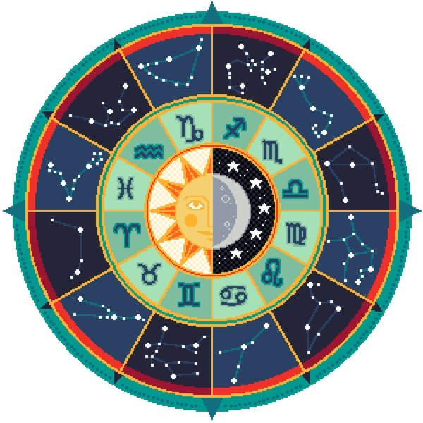 010N - Zodiac Series - Horoscope - Celestial Sun & Moon - Cross Stitch Pattern