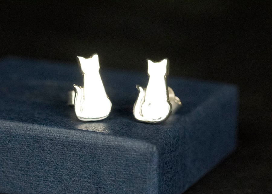 Sterling Silver Cat Ear Studs