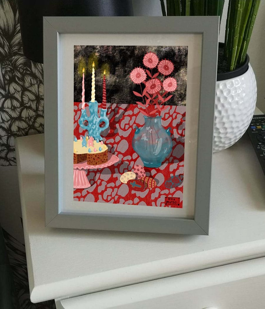 Still life. A4 Print featuring Cake and Candles by Nina Martell
