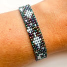 Moon & Star Beaded Loom Bracelet in Shimmering Black Alabaster