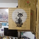 Whimsical Black Cat on Vintage Sheet Music – Mixed Media Art on Canvas