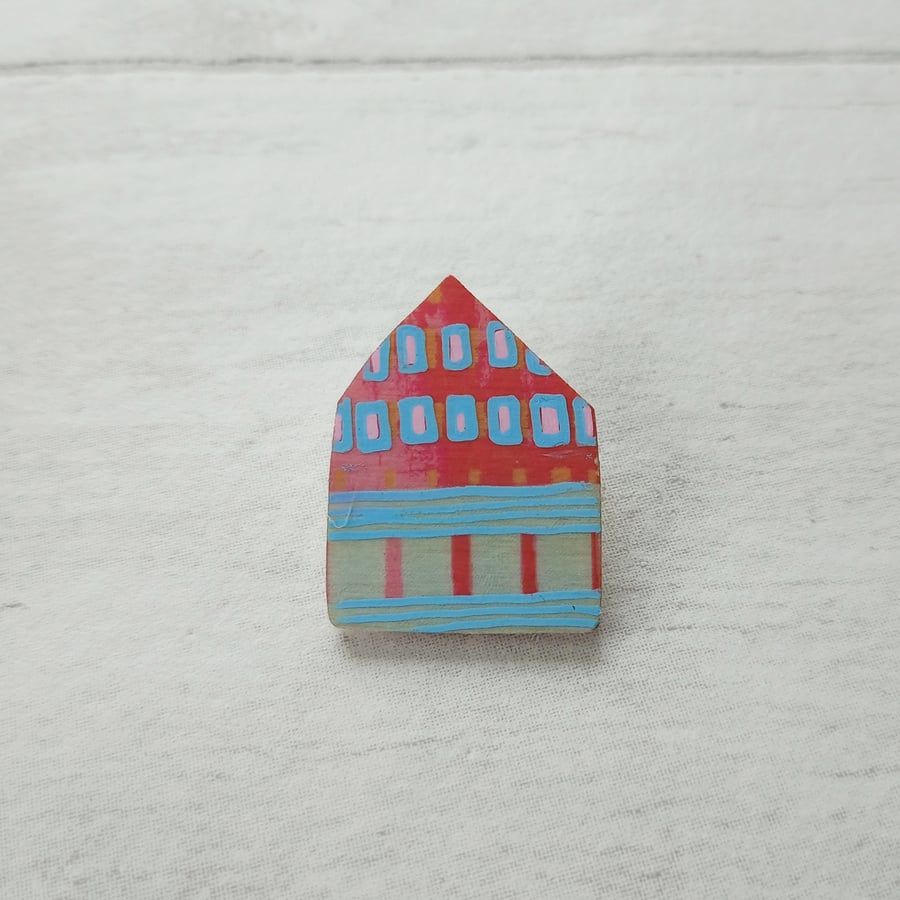 Wooden House Pin Badge, House Brooch, House Pin