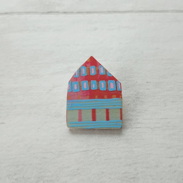 Wooden House Pin Badge, House Brooch, House Pin