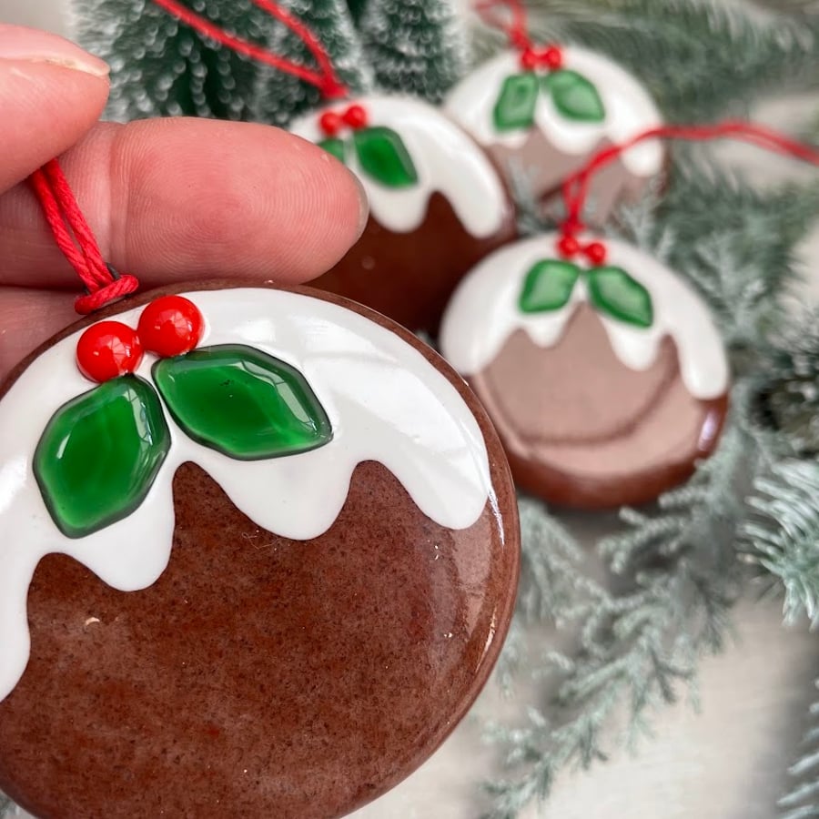 Christmas Pudding - Fused Glass Christmas Tree Decoration