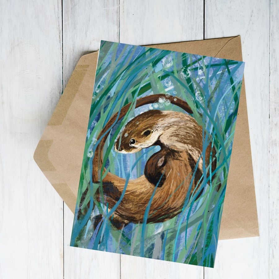 Otter  art blank card two sizes available
