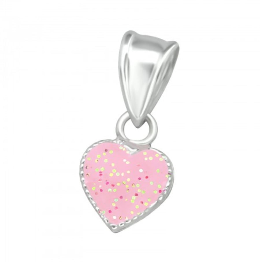 Sterling Silver Pink Glitter Love Heart Charm
