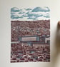 Saltaire two-colour A3 linocut screen-print - Image 5