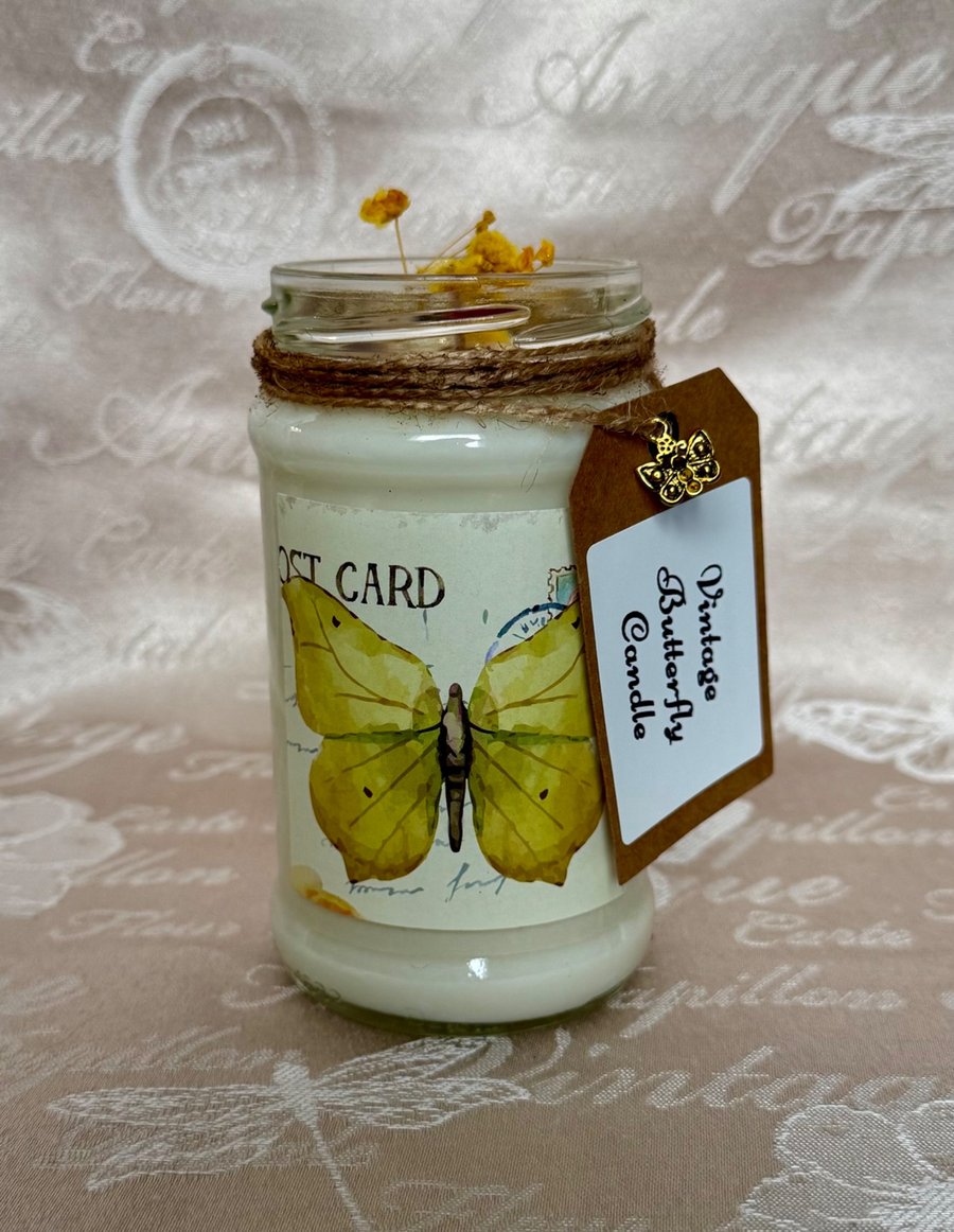 Butterfly Postcard Candle – Vintage Floral Jar Candle