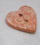 Medium Terracotta Glazed Brocade Texture Heart Shaped Ceramic Button - Image 4