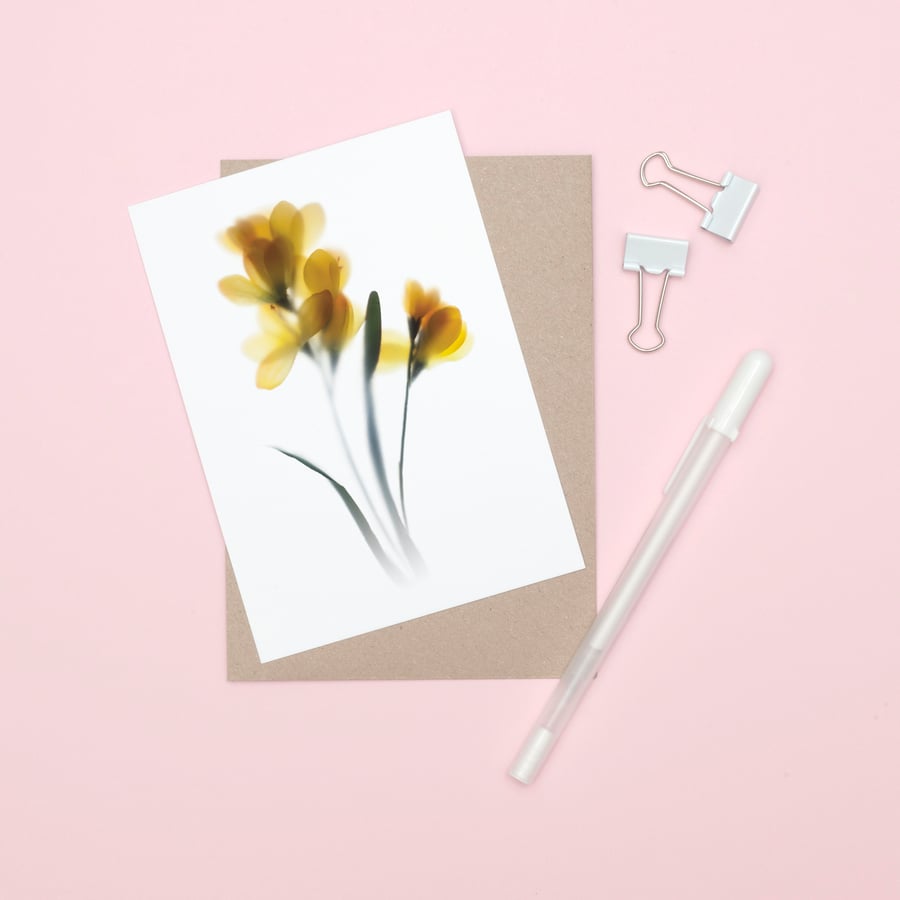 A6 floral greeting card with Yellow Freesia flowers