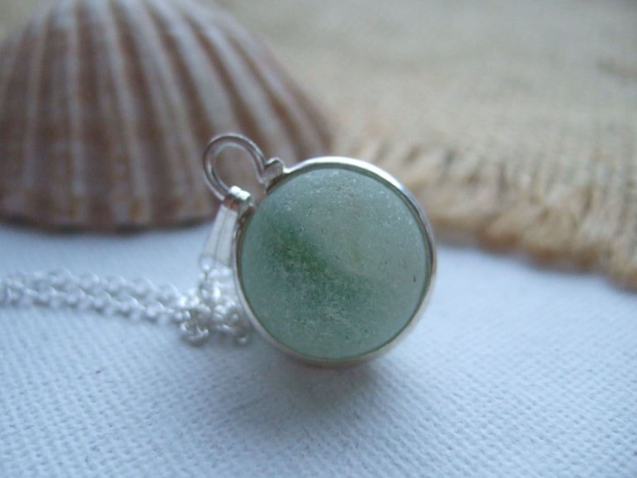 Green beach marble necklace, sea glass marble pendant, sphere pendant