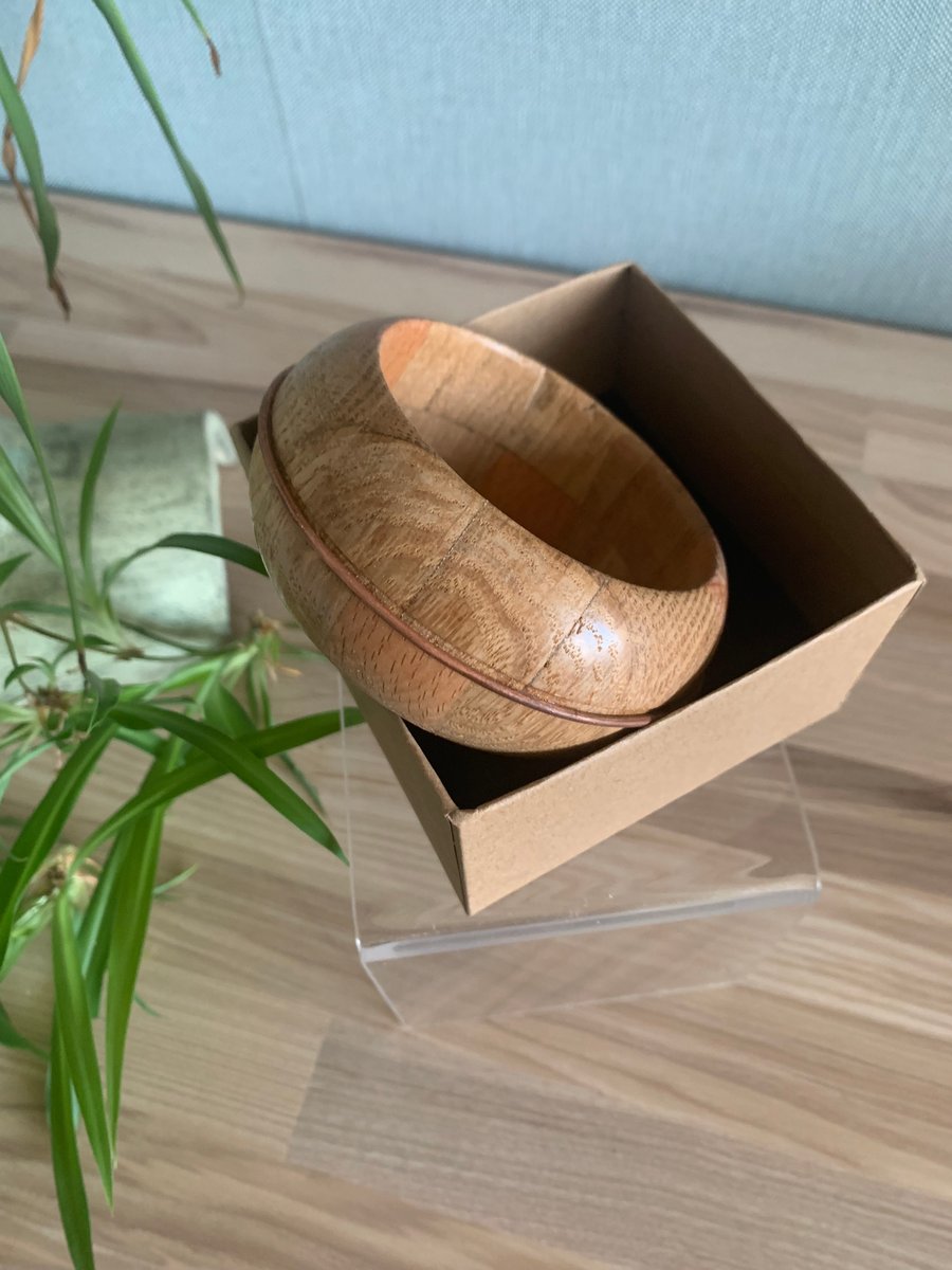 Chunky Oak Bracelet with Copper Wire Detail