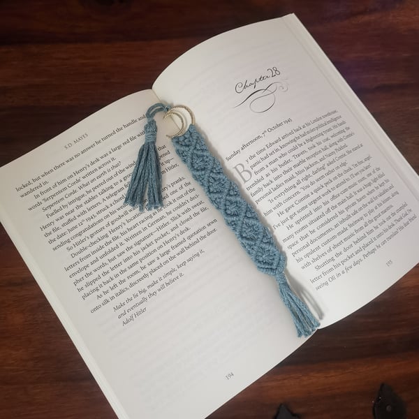 Moon Bookmark, Handmade Macrame Boho Inspired - Duck Egg Blue FREE UK P&P
