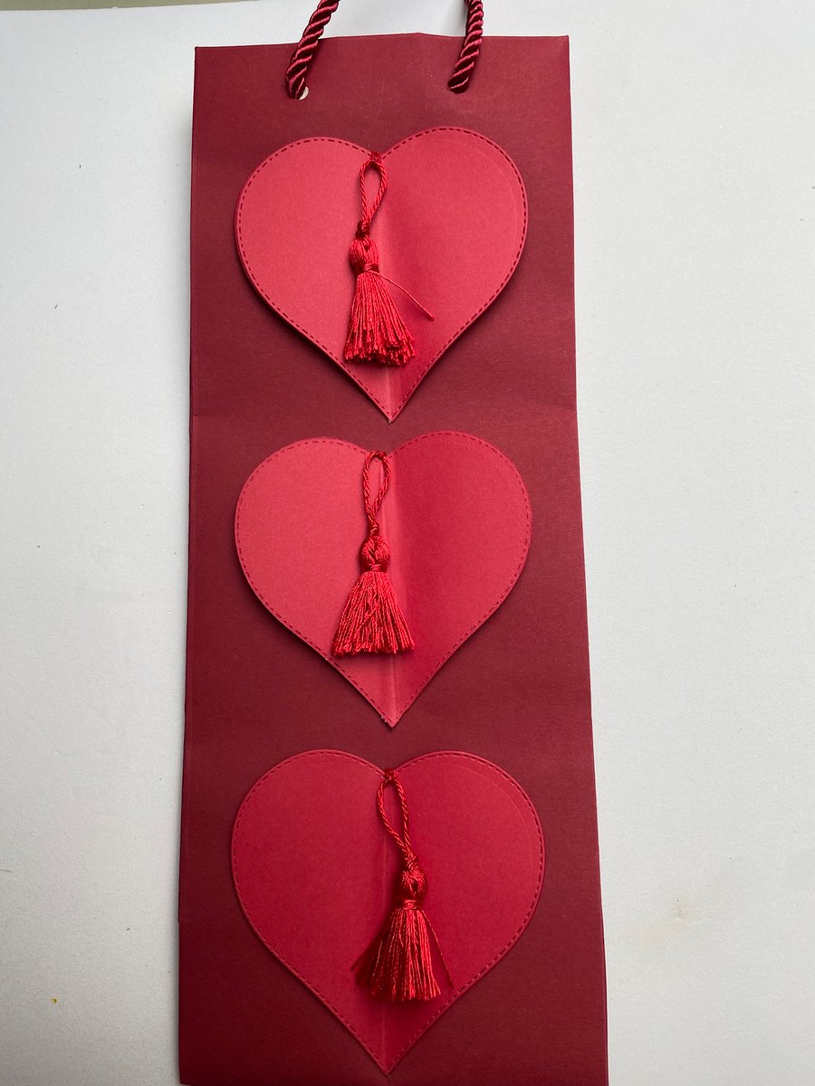 Bottle Bag with hearts and tassels