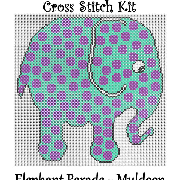 Elephant Parade Cross Stitch Kit Muldoon Size Approx 7" x 7"  14 Count Aida