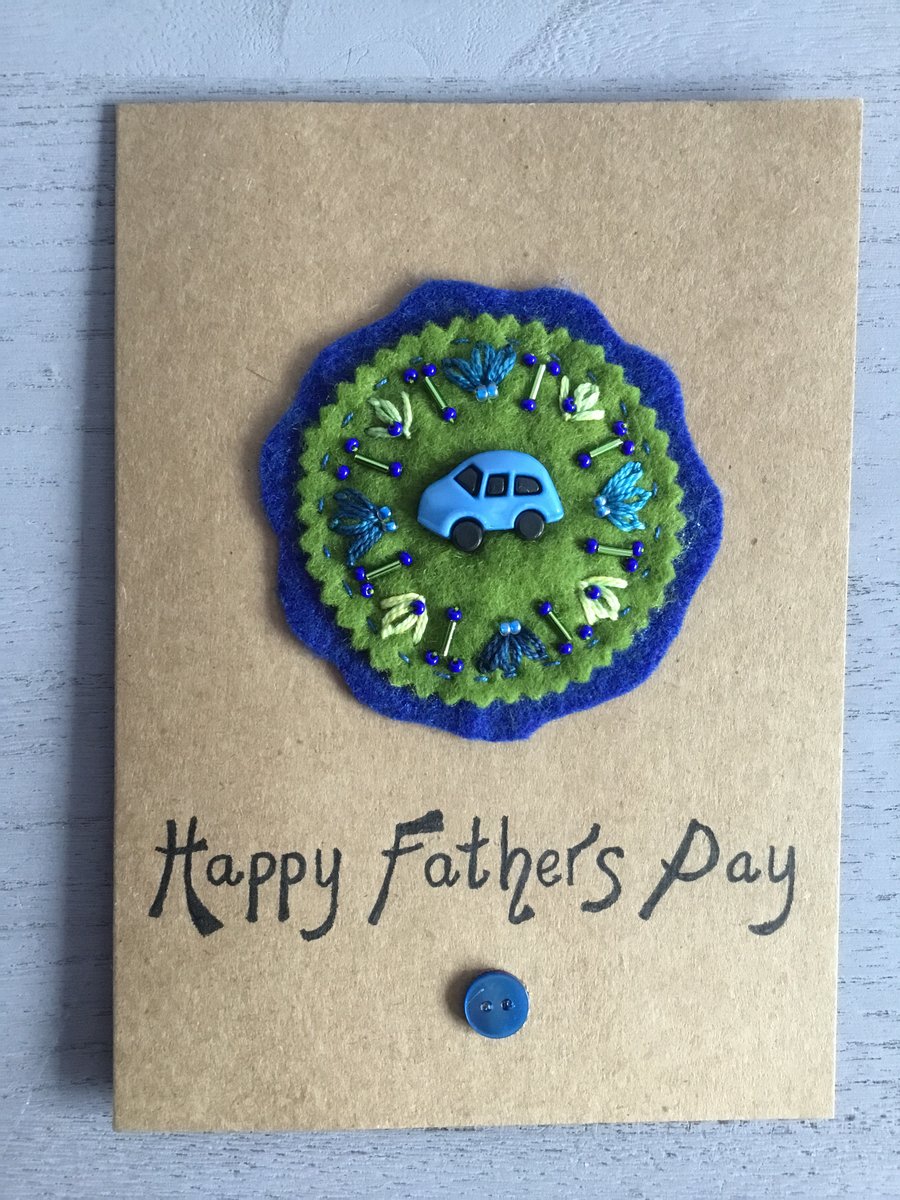  Hand Embroidered Car Fathers Day Card