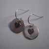 Fine silver round earrings with oxidised heart decoration