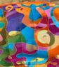 Bright Abstract Print Fabric Quilted Box Shape Makeup Bag - Image 3