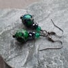 Variscite Green Agate Drop Black Tone Earrings