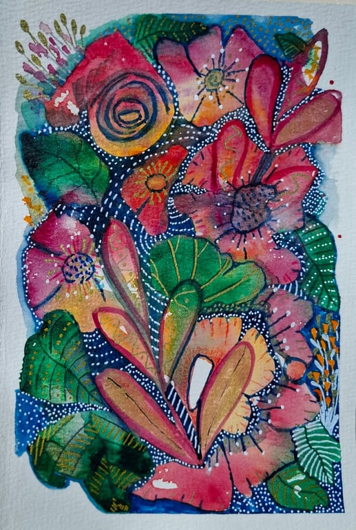 "Ruby Reds" an original A5 artwork in mixed media