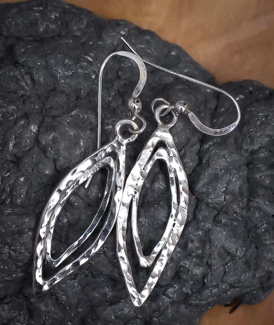 Argentium (Sterling) Silver Earrings, Hammered Argentium Silver