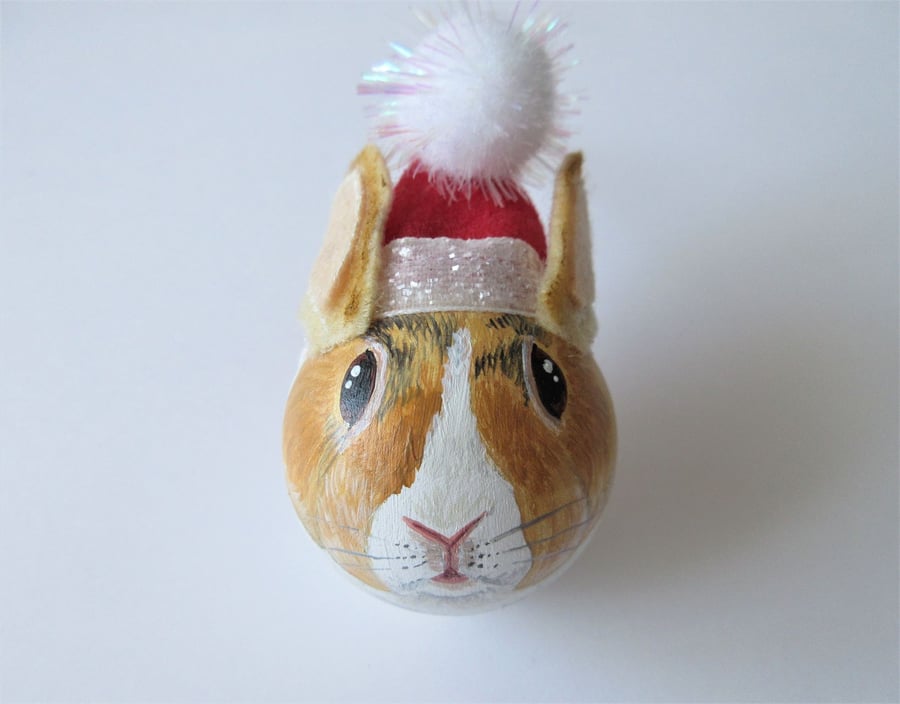 Christmas Bauble Bunny Rabbit Head in Santa Hat