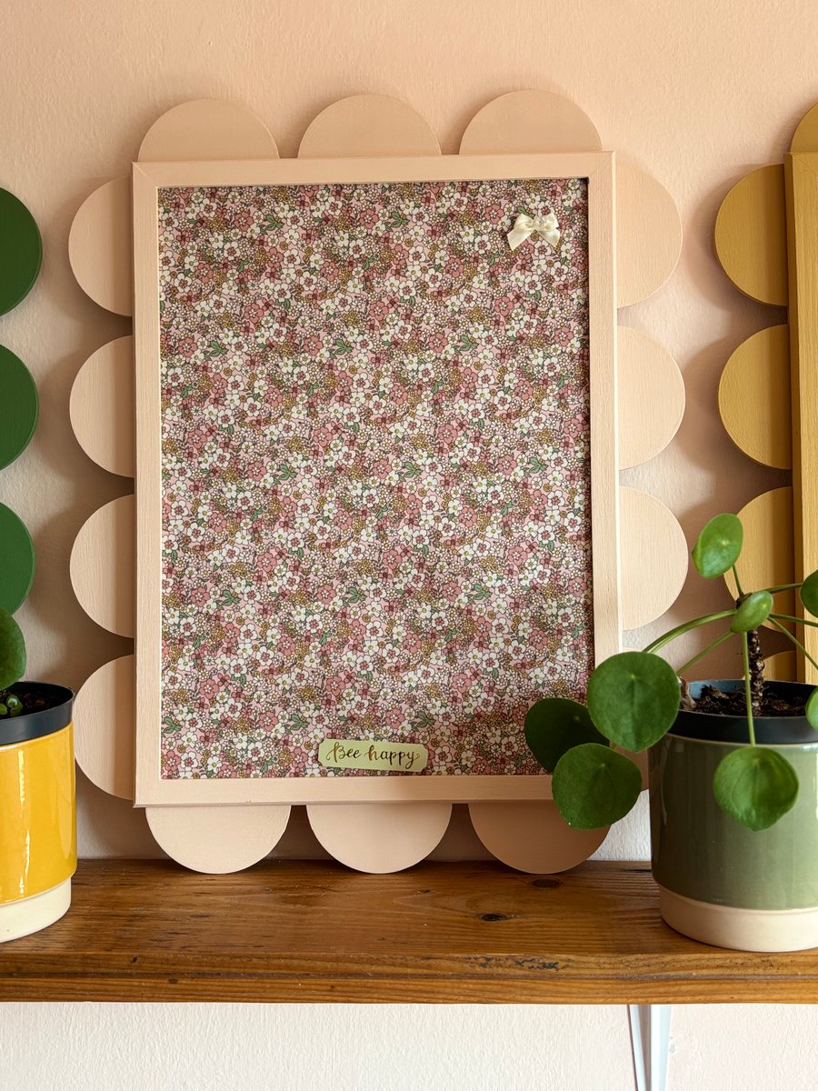 The Rosie Small Noticeboard – Blush Pink Scalloped Fabric Pin Board