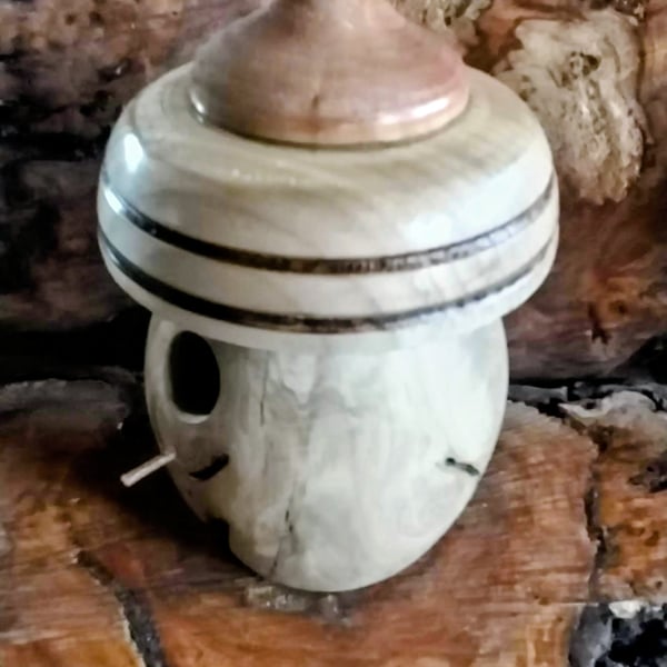 Handturned Bird Nest box with natural wood finish. 