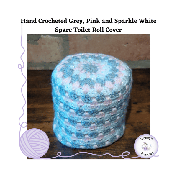 Hand crocheted spare toilet roll cover 