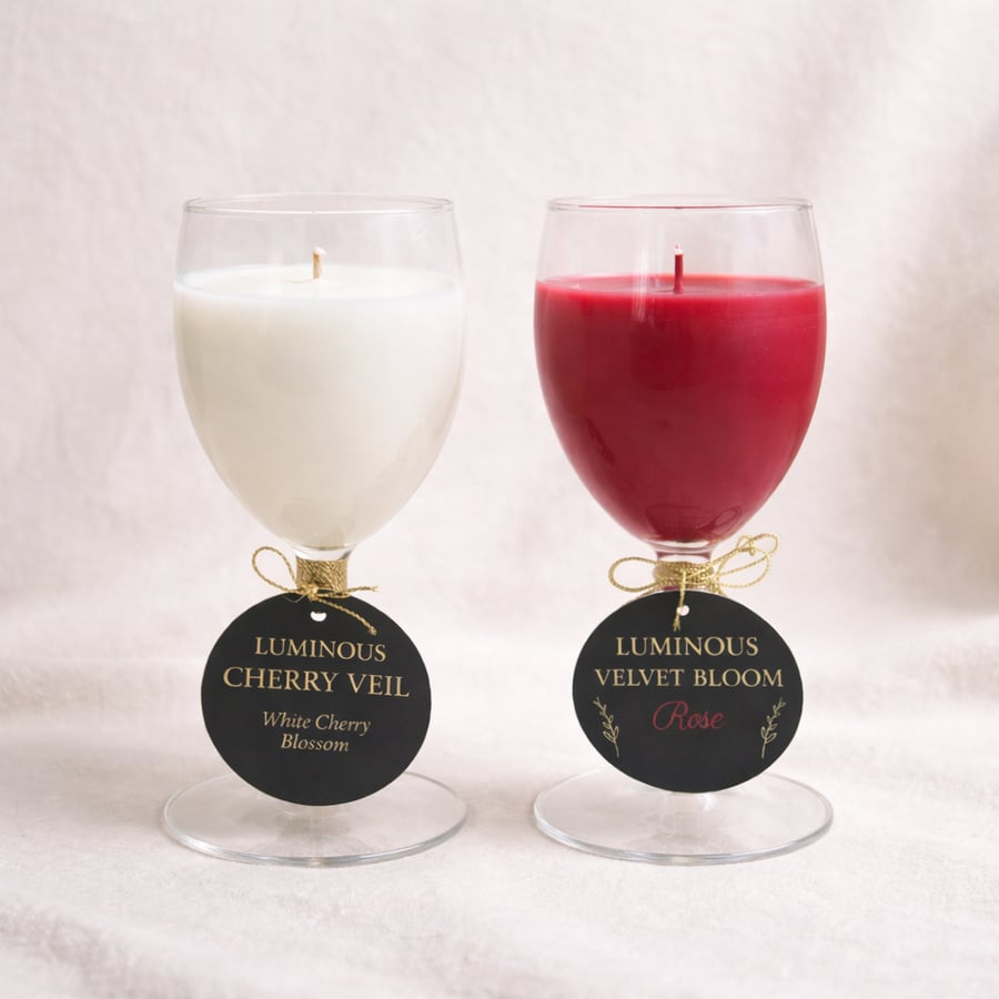Rose & Cherry Blossom Candle Duo in Wine Glasses - LUMINOUS