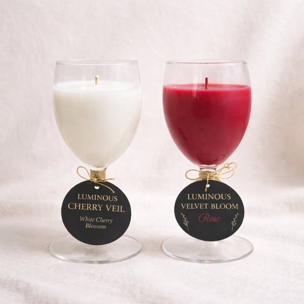 Rose & Cherry Blossom Soy Candle Set – Hand-Poured Candles in Wine Glasses by LU