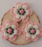 3x Pink Crochet Flowers
