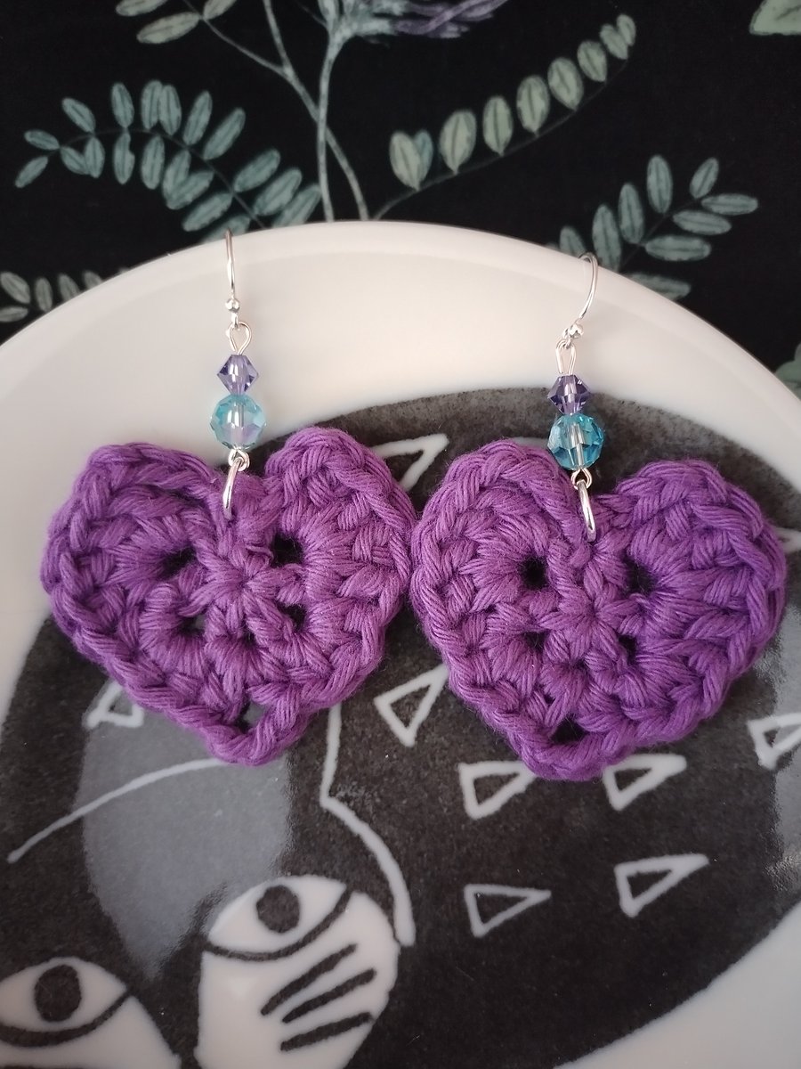 Crochet Earrings - Violet hearts