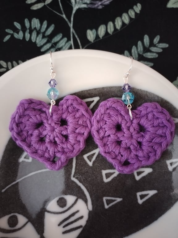 Crochet Earrings - Violet hearts