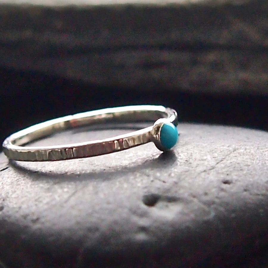 Sterling SilverTextured Skinny Stack with Turquoise