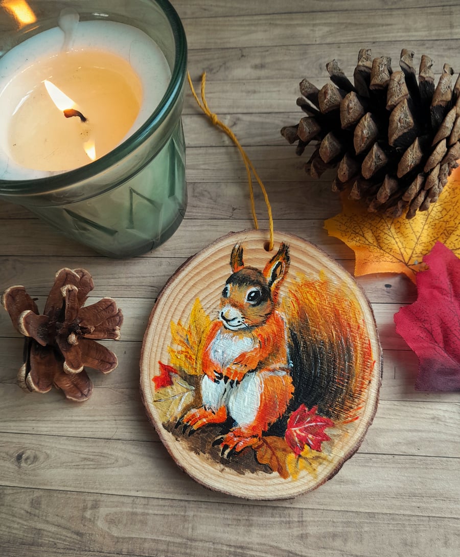 Hand Painted Red Squirrel Wooden Slice 