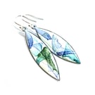 Abstract Colour enamel marquise drop earrings - white, green, blue
