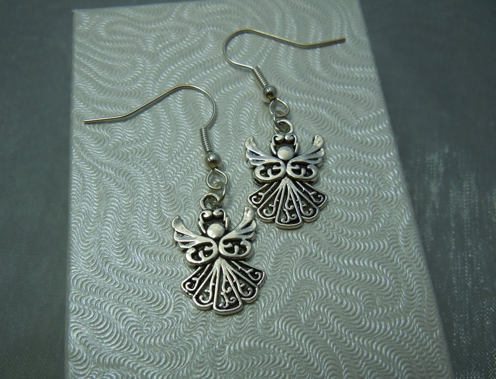 Silver tone Angel charm Earrings