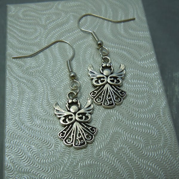 Silver tone Angel charm Earrings