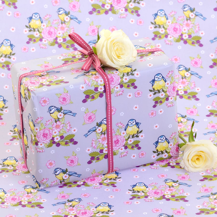 Gift Wrap 2 pack  - Blue Tits & Blossom