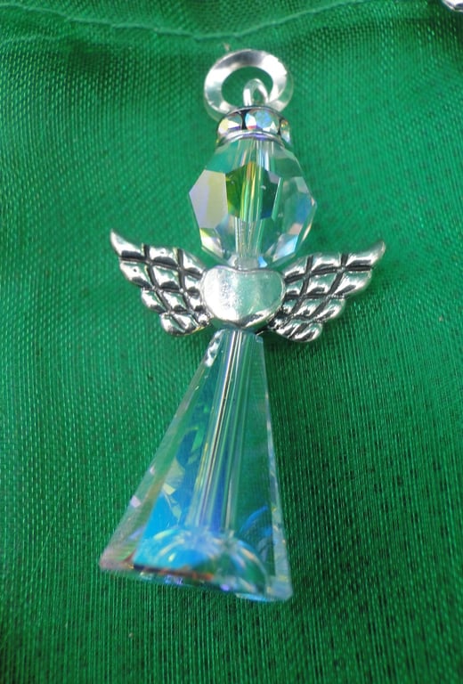 Angel pendant or tree charm  Crystal and silver