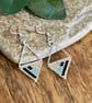 Lightweight geometric beadwork earrings in silver, black and turquoise 